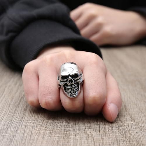 HZMAN Highly Polished Stainless Steel Retro Gothic Skull Ring for Men Party & Halloween