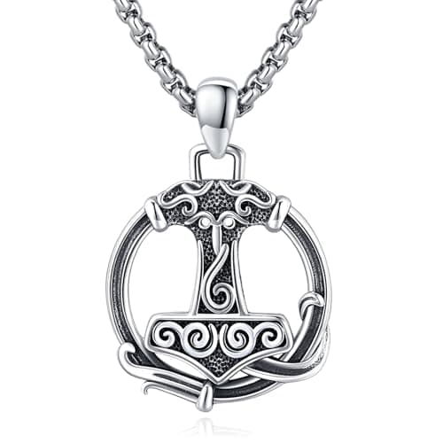 DRINSPER Thor's Hammer Necklace 925 Sterling Silver Norse Jewelry for Men Women