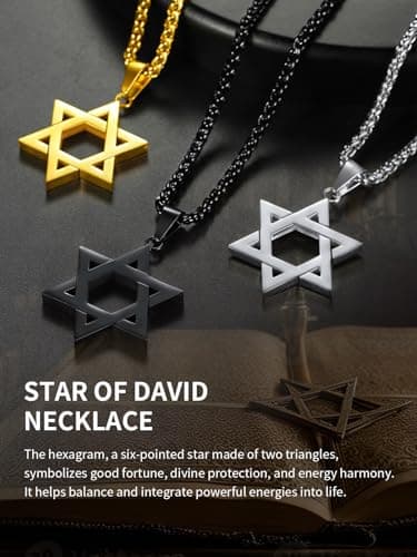 ChainsHouse Magen Star of David Necklace, Stainless Steel/18K Gold Plated Hexagram Jewelry