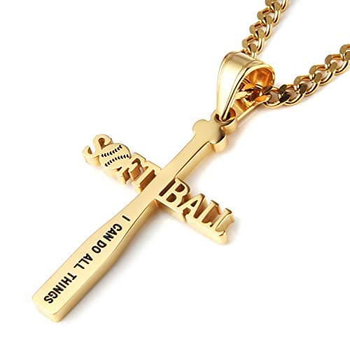 HZMAN Softball Bat Cross Pendant - I CAN DO ALL THINGS STRENGTH Necklace