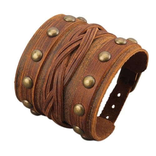 Jeilwiy Men's Punk Leather Wristbands - Adjustable, Braided Black & Brown Cuff Bangle Gifts