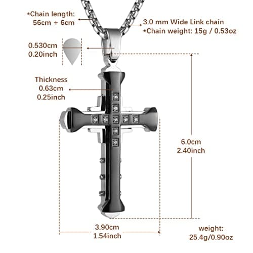 HZMAN Men's Large Byzantium Cross Necklace with Cubic Zirconia 22+2inch Chain