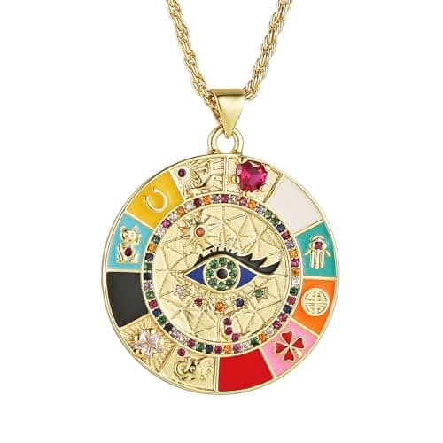 HZMAN Evil Eye 18K Gold Plated Pendant Necklace for Women