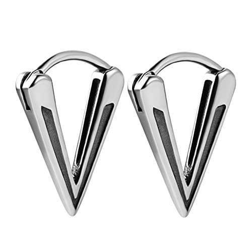 HZMAN Unisex Bike Punk Silver Stainless Steel Triangle Dangle Hoop Earrings