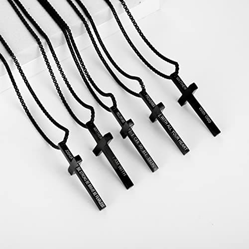 Men's Stainless Steel Cross Necklace with Bible Verse Pendant - Christian Jewelry Gift for Boys