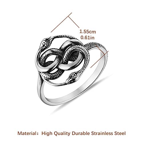 Stainless Steel Viking Jormungandr Snake Ring for Men Women Vintage Gothic Animal Ring Gift