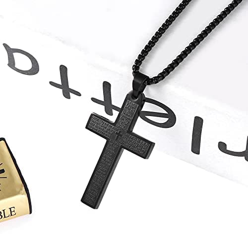 OEMOO Stainless Steel Cross Necklace, Lord's Prayer Pendant for Men & Women