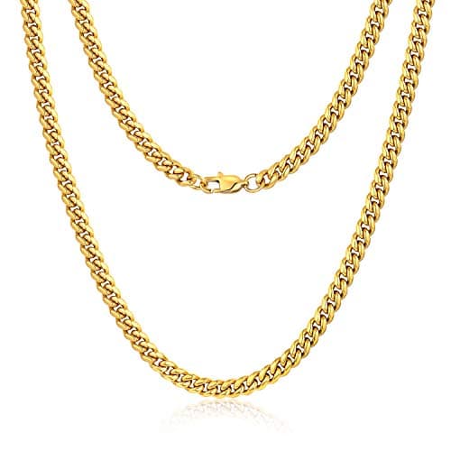 Jewlpire 18K Gold Plated Gold & Silver Chain 4mm-10mm Cuban Link 18-30 Inch