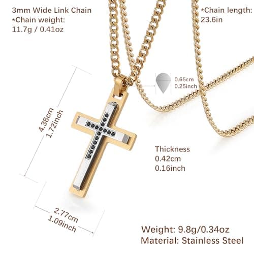 Stainless Steel Double Layer Cross Necklace for Men and Boys