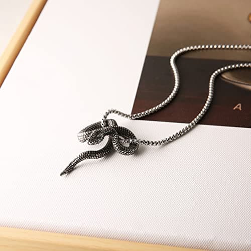 Vintage Gothic Stainless Steel Snake Pendant Necklace for Men