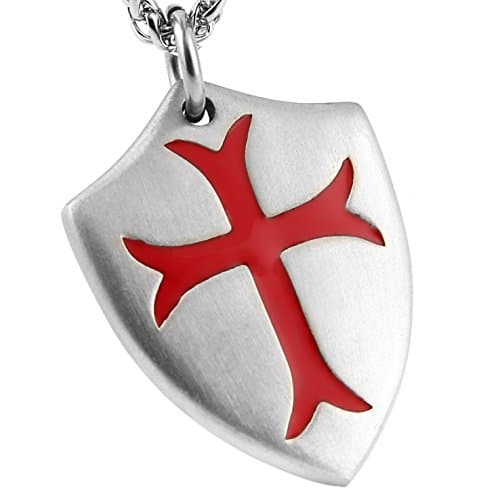 HZMAN Templar Cross Pendant Necklace with Shield 22+2 inch Chain