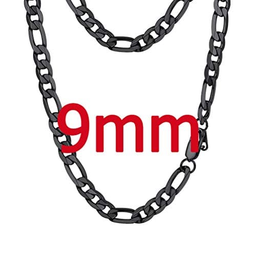 PROSTEEL Black 18K Gold Plated 316L Stainless Steel Figaro Chain Necklace, 14-30inch