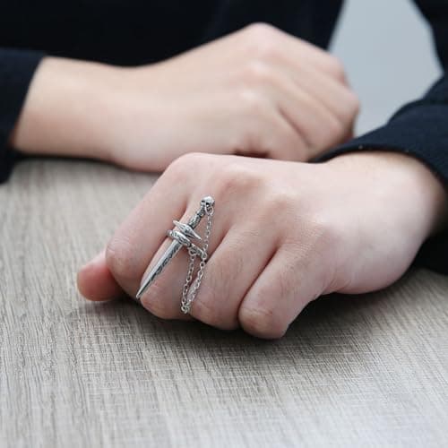 HZMAN Stainless Steel Gothic Punk Skull Dagger Ring for Men & Women Gift