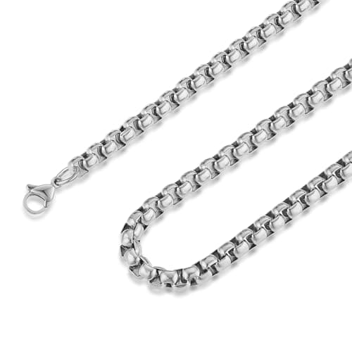 HZMAN 24-inch Silver Stainless Steel Round Box Chain Necklace