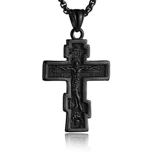 Vintage Stainless Steel Cross Pendant Necklace, Silver Gold Black Color Options, 22+2 Inches Chain