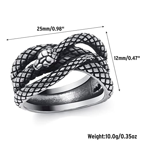 Stainless Steel Gothic Punk Snake Ring for Men Size 8-13