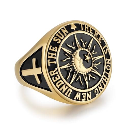 HZMAN Men's Stainless Steel Sun Moon Ring with Biblical Verse Cross Christian Jewelry