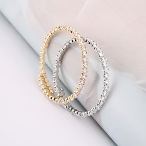 HZMAN 14K White Gold Plated Dainty 5mm Cubic Zirconia Tennis Bracelet for Women