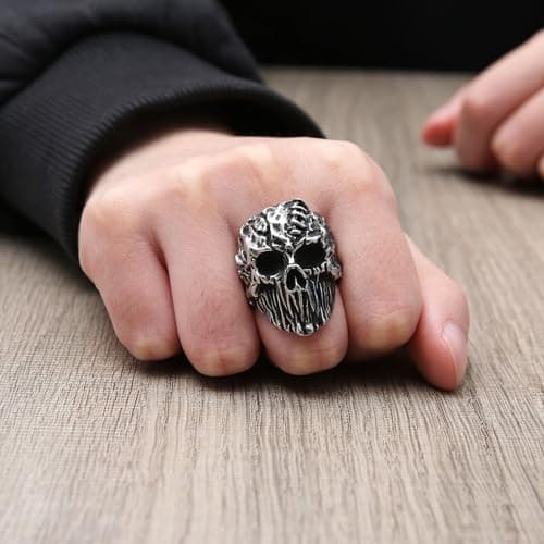 HZMAN Men's Stainless Steel Retro Skull Head Ring for Halloween Party Jewelry Gift