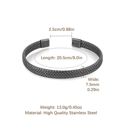 HZMAN Men's Classic Stainless Steel Black Elastic Cuff Bracelet Jewelry Gift