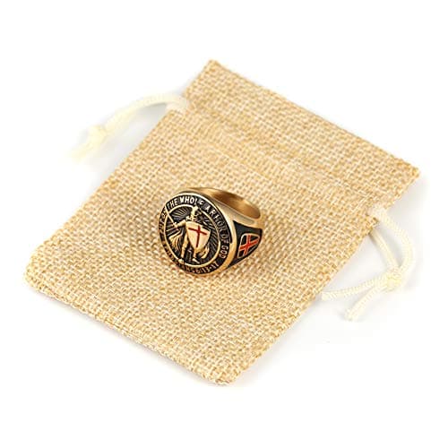 HZMAN Knights Templar Red Cross DesignMen's Stainless Steel Ring Armor of God