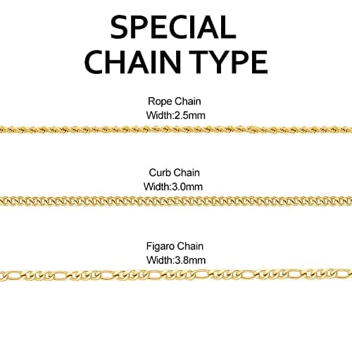 Jecivila Personalized 18K Gold Plated Mens Name Necklace, Custom Initial Number, Rope Figaro Chain Gifts for Dad & Boyfr