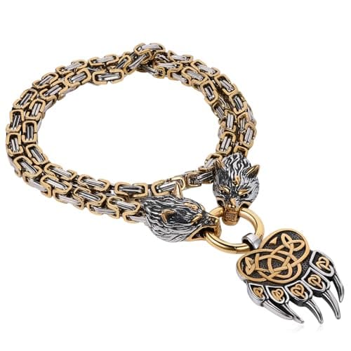OIDEA Viking Wolf Head Necklace: Stainless Steel Nordic Amulet Gift for Men