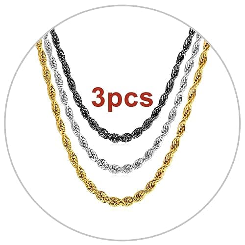 Figaro Chain Necklace - 3mm-9mm Stainless Steel, 18K Gold Plated, 16"-30"