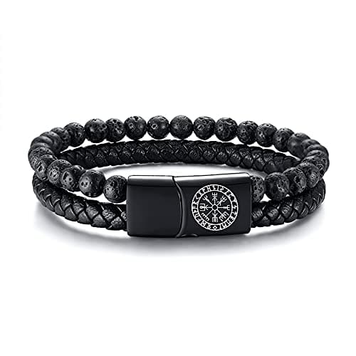 VNOX Viking Bracelet for Men - Genuine Leather Braided Thor's Hammer Wristband Jewelry