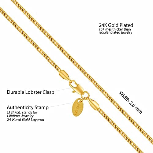 Franco 24k Gold Plated Chain Necklace 2mm & 3.5mm
