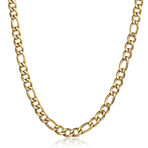 5mm Figaro Chain Necklace Gold Plated Stainless Steel for Men Women