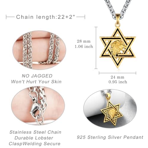 Sterling Silver Star of David Pendant Necklace for Men and Women - Jewish Jewelry Gift