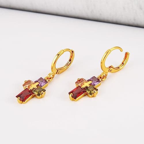 14K Gold Plated Cross Earrings for Women and Girls