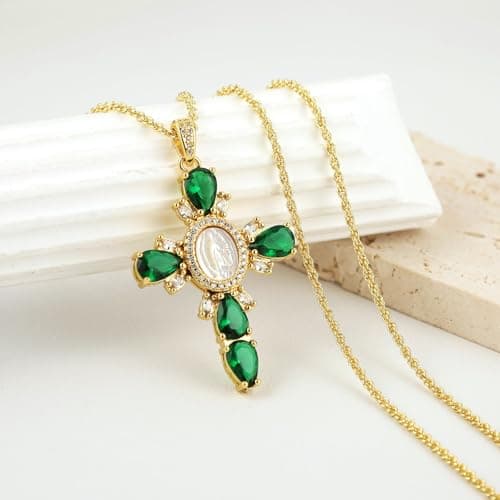 HZMAN Virgin Mary 18K Gold Plated Cubic Zirconia Dainty Necklace Gift for Women