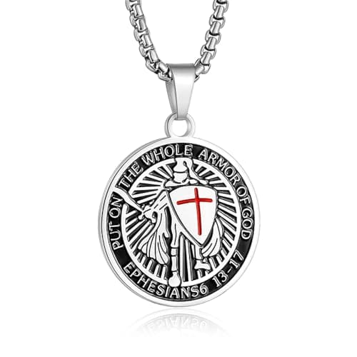 Yaumatea Armor of God Cross Pendant, Knights Templar Crusader, Stainless Steel Necklace