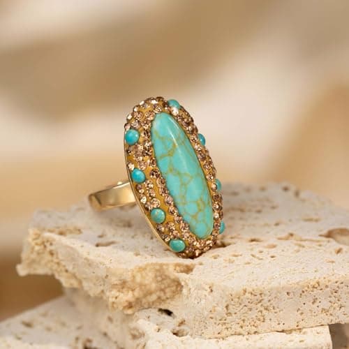 HZMAN Turquoise Ring for Women Bohemian Jewelry Gift
