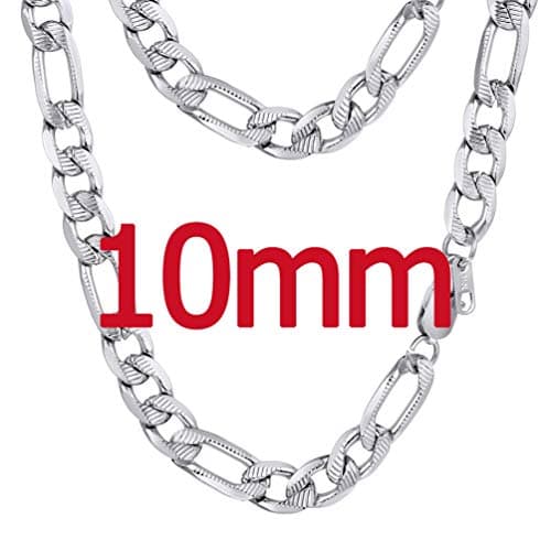 PROSTEEL Black 18K Gold Plated 316L Stainless Steel Figaro Chain Necklace, 14-30inch