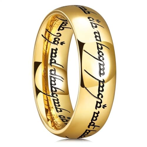 King Will Men's 7/8mm One Lord Magic Power Gold/Black/Silver Polished Comfort Fit Wedding Band Size 5-15