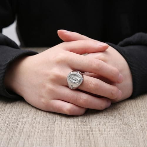 HZMAN Dainty Stainless Steel Virgin Mary & Our Lady of Guadalupe Ring Jewelry Gift