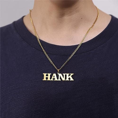Jecivila Personalized 18K Gold Plated Mens Name Necklace, Custom Initial Number, Rope Figaro Chain Gifts for Dad & Boyfr