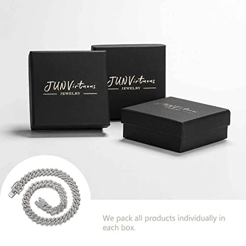 JUNVirtuous Men's & Women's Cuban Link Chain Necklace & Bracelet, Silver Bling Diamond Jewelry