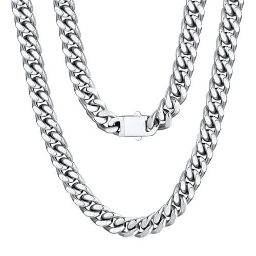 Black 14K Gold-Plated U7 Stainless Steel Cuban Chain, 5mm-12mm, 18-30 inches