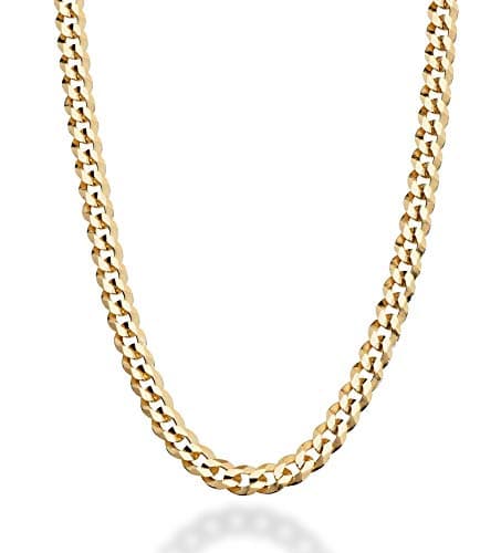 Miabella Italian 18K Gold Over Sterling Silver 5mm Diamond-Cut Cuban Link Curb Chain Necklace