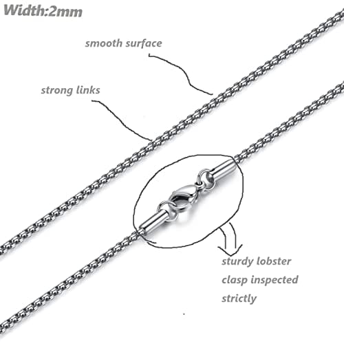 FOSIR Stainless Steel Rolo Chain Necklace, Silver Tone, Wide 2/3/4/5mm