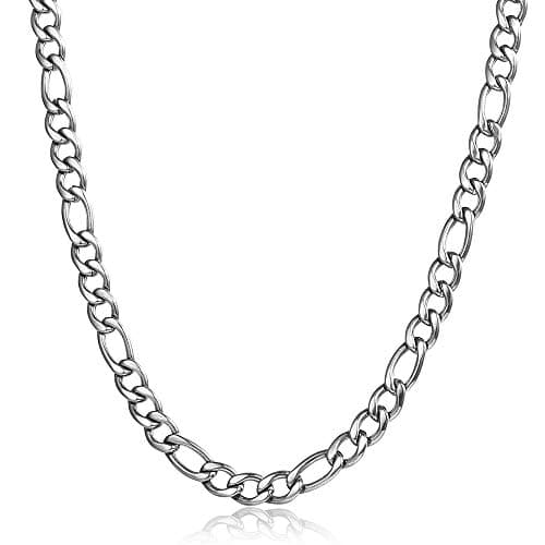 5mm Figaro Chain Necklace Gold Plated Stainless Steel for Men Women