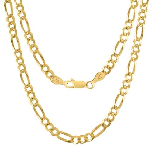 KISPER Italian Made 18k Gold Figaro Chain Necklace for Men