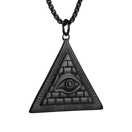 HZMAN Freemason Symbol Stainless Steel Pendant Necklace with Cubic Zirconia