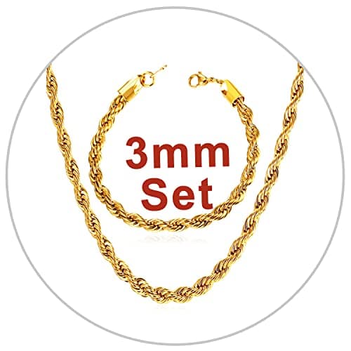 Figaro Chain Necklace - 3mm-9mm Stainless Steel, 18K Gold Plated, 16"-30"