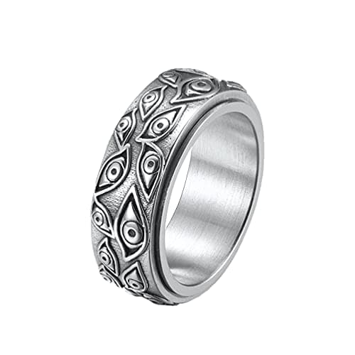 Vintage Men's Stainless Steel Engraved Eye of God Ring - Black Gold Tone