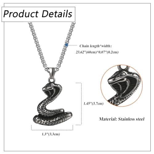 OIDEA Retro Gothic Snake Pendant Necklace: Silver Punk Jewelry for Men and Women
